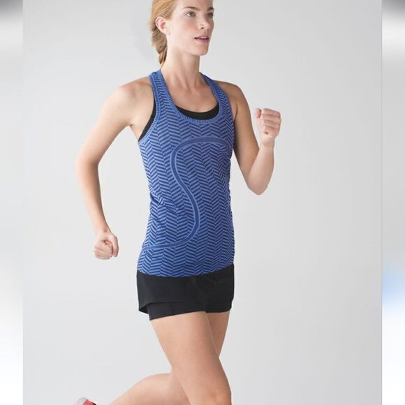 Lululemon Run Swiftly Tech Racerback Tank Top in Heathered Harbor Blue Size 6 - Picture 2 of 9